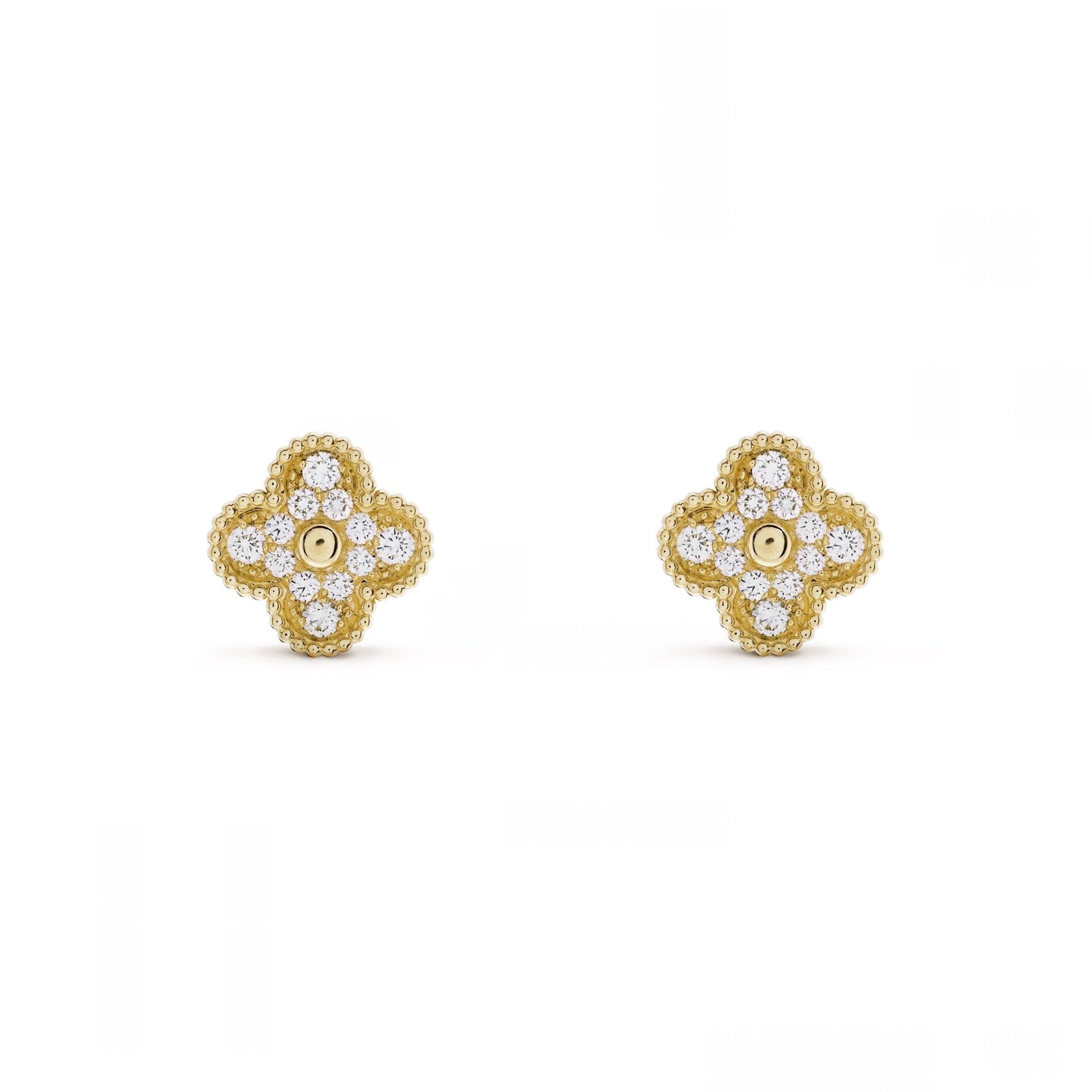Golden White | Klöverörhängen med Diamant