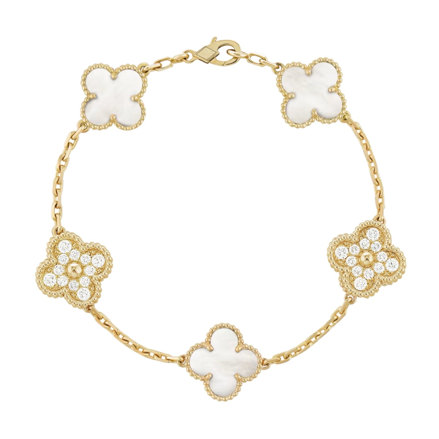 Golden White | Klöverarmband med Diamant