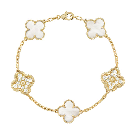 Golden White | Klöverarmband med Diamant