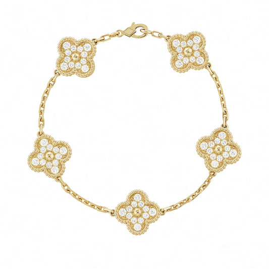 Golden | Klöverarmband med Diamant