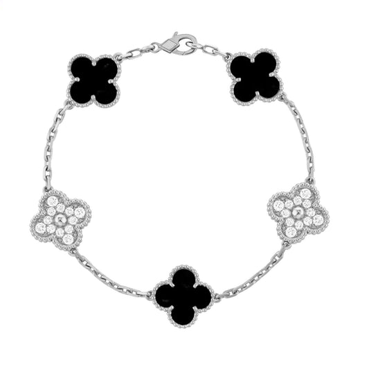Silver Svart | Klöverarmband