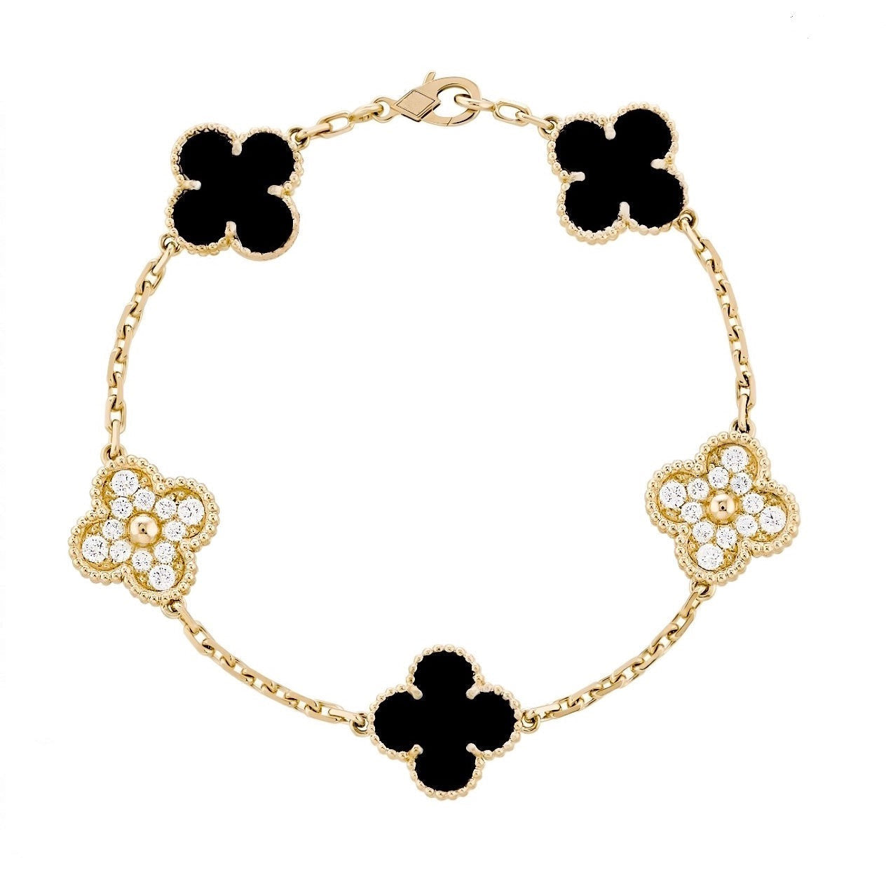 Golden Black | Klöverarmband med Diamant