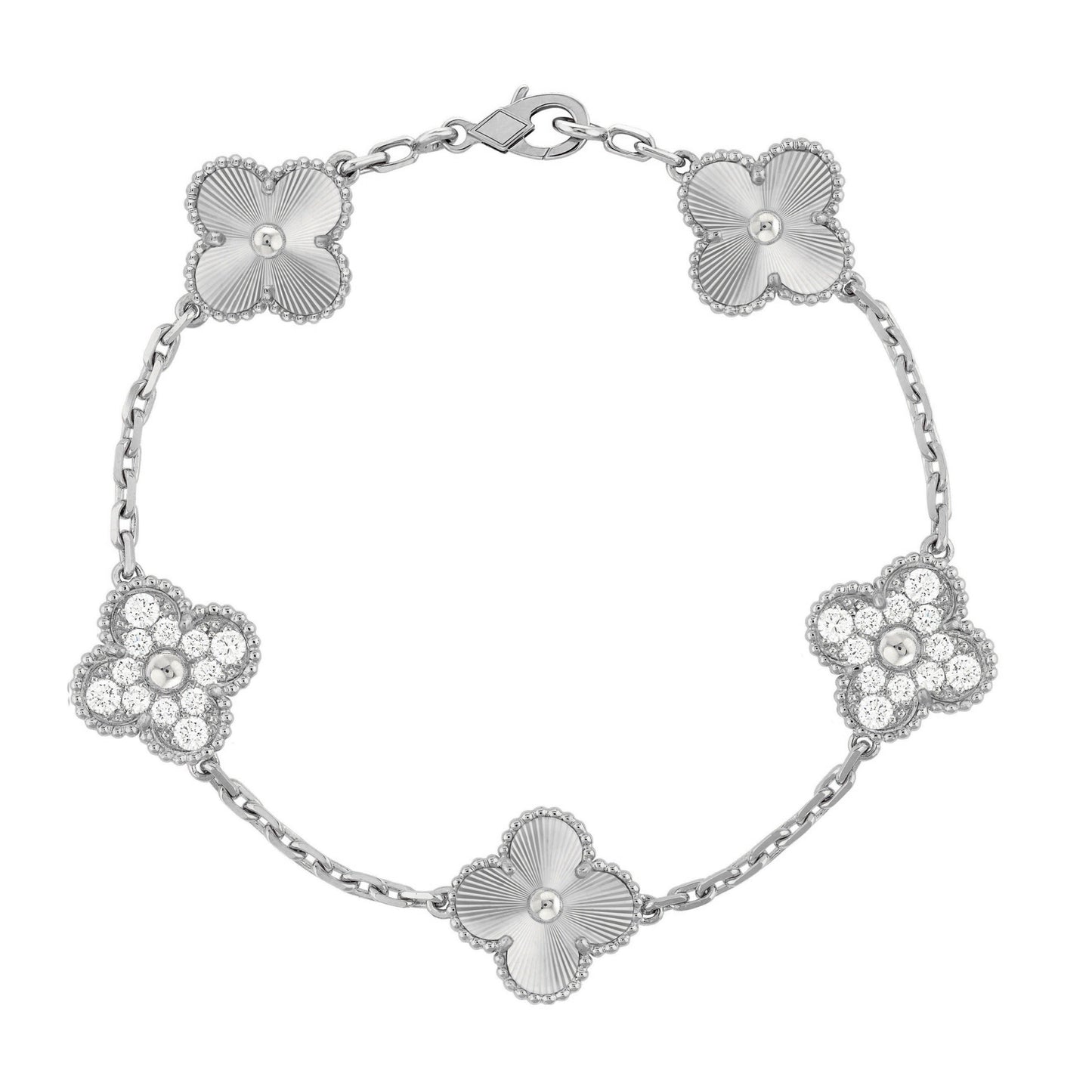 Silver Guilloché | Klöver Diamantarmband