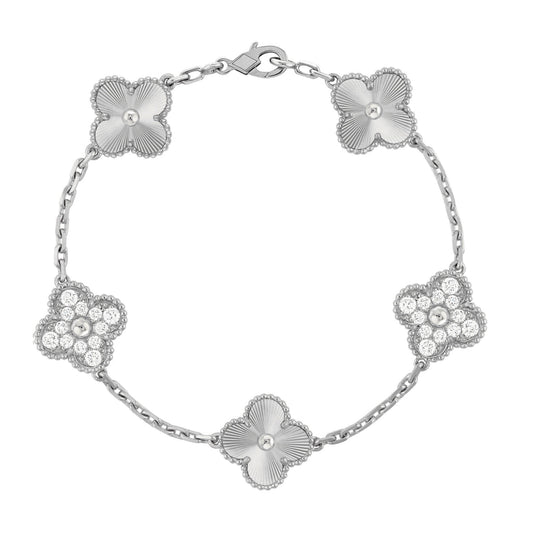Silver Guilloché | Klöver Diamantarmband