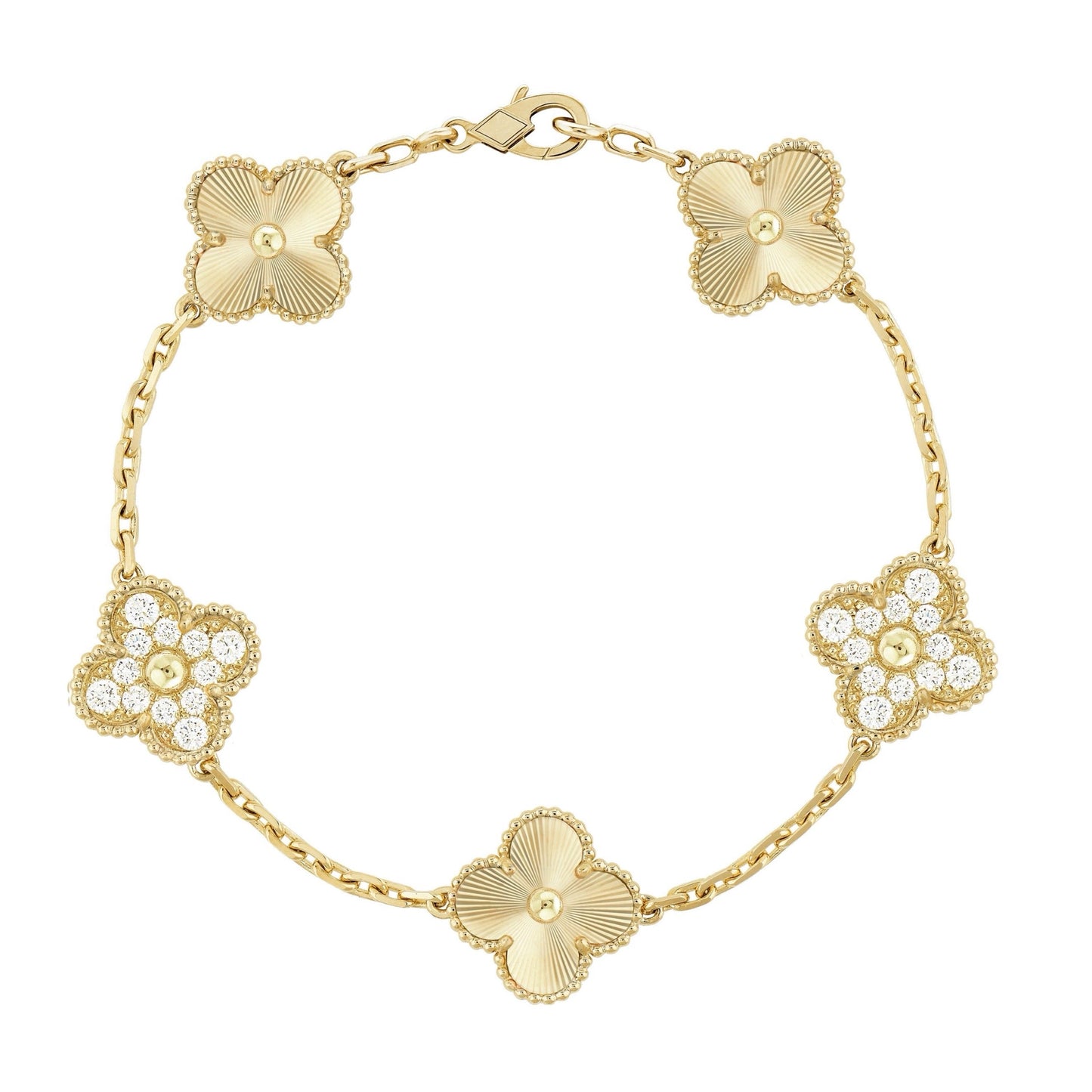 Golden Guilloché | Klöverarmband med Diamant