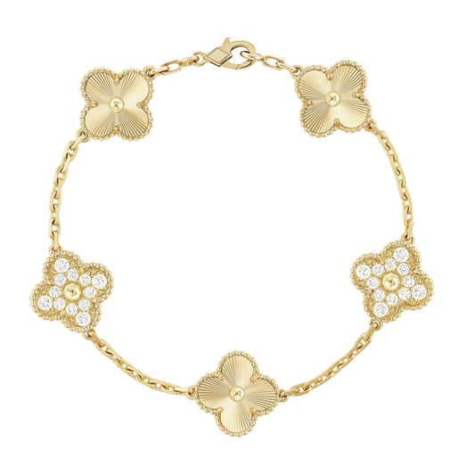 Golden Guilloché | Klöverarmband med Diamant