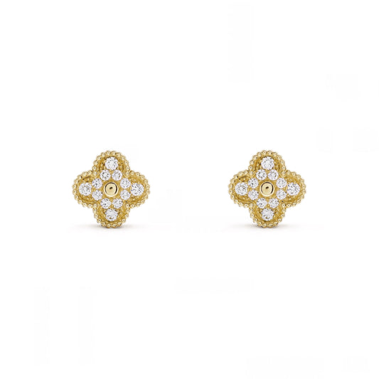 Golden White | Klöverörhängen med Diamant