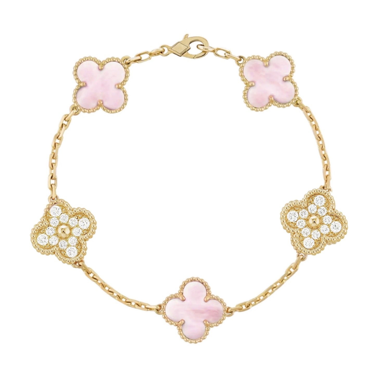 Golden Pink | Klöverarmband med Diamant