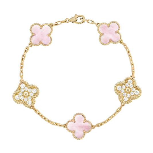 Golden Pink | Klöverarmband med Diamant